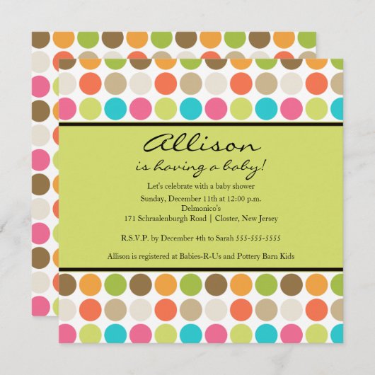 おもしろい点緑のベビーガールまたはボーイシャワー 招待状 (正面/裏面)