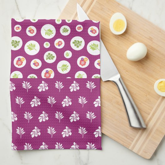 おもしろい熱帯ハイビスカスリーフイラストレーションパターン キッチンタオル (四つ折り)