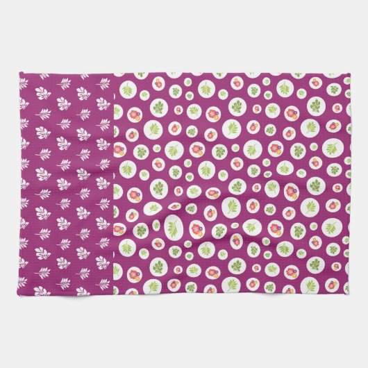 おもしろい熱帯ハイビスカスリーフイラストレーションパターン キッチンタオル (横)