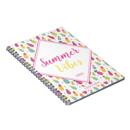 おもしろい熱帯パイナップルパターンサマービベス引用文 ノートブック (右側)