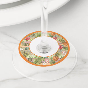 おもしろい熱帯パイナップルフルーツフローラパターン ワイングラスタグ