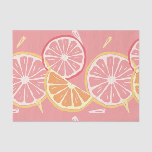 おもしろい熱帯ピンク種のグレープフルーツおよびレモンパターン 薄葉紙 (正面)