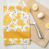 おもしろい熱帯ミカンのギンガムパターン キッチンタオル (四つ折り)