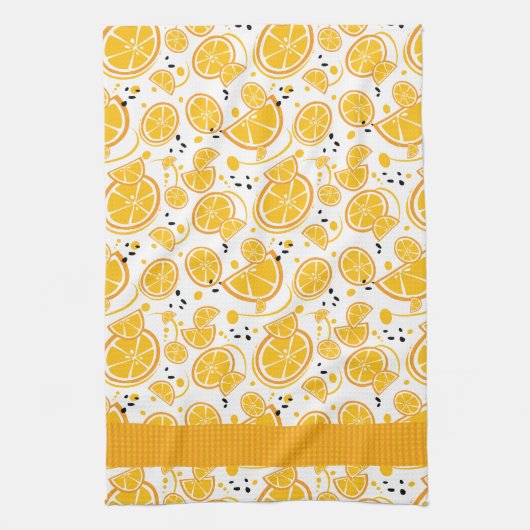 おもしろい熱帯ミカンのギンガムパターン キッチンタオル (縦)