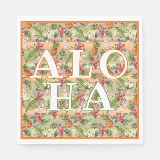 おもしろい熱帯性パイナップル果実フローラパタストライプーン スタンダードランチョンナプキン (正面)