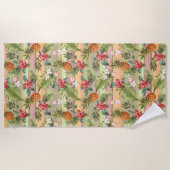 おもしろい熱帯性パイナップル果実花パターン ビーチタオル (正面)