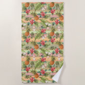 おもしろい熱帯性パイナップル果実花パターン ビーチタオル (正面)