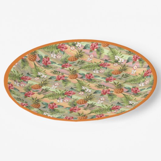 おもしろい熱帯性パイナップル果実葉フローラ模様 ペーパープレート (アングル)