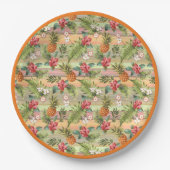 おもしろい熱帯性パイナップル果実葉フローラ模様 ペーパープレート (正面)