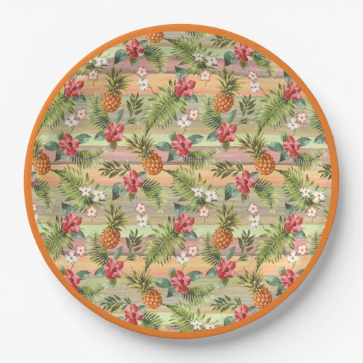 おもしろい熱帯性パイナップル果実葉フローラ模様 ペーパープレート (正面)