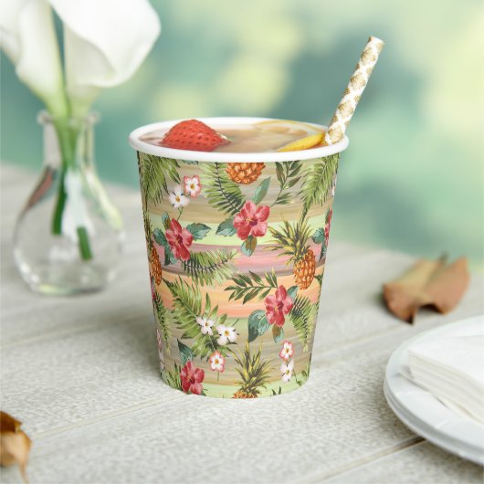 おもしろい熱帯性パイナップル果実葉フローラ模様 紙コップ (インサイチュ)