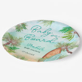 おもしろい熱帯性ヤシの木のビーチベビーオンボードシャワー ペーパープレート (アングル)