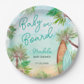 おもしろい熱帯性ヤシの木のビーチベビーオンボードシャワー ペーパープレート (正面)