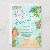 おもしろい熱帯性ヤシの木のビーチベビーオンボードシャワー 招待状 (正面)