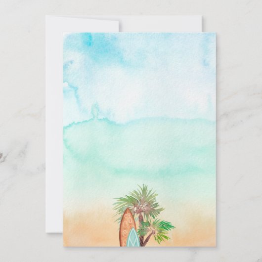 おもしろい熱帯性ヤシの木のビーチベビーオンボードシャワー 招待状 (裏面)