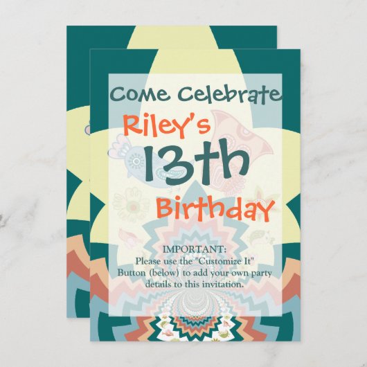 おもしろい熱狂するフクロウ鳥の山形模様 招待状 (正面/裏面)