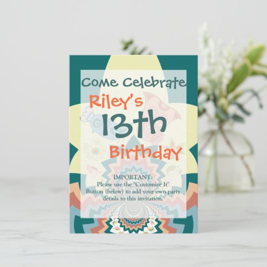 おもしろい熱狂するフクロウ鳥の山形模様 招待状 (スタンド正面)