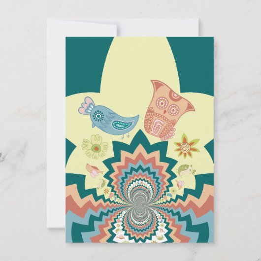 おもしろい熱狂するフクロウ鳥の山形模様 招待状 (裏面)