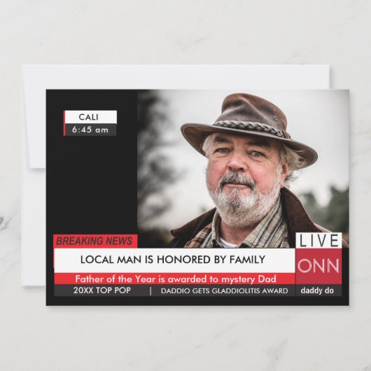 おもしろい父の日カード🎉 偽のテレビニュース 招待状 (正面)