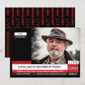 おもしろい父の日カード🎉 偽のテレビニュース 招待状 (正面/裏面)