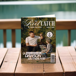 おもしろい父の日パパ魚釣り写真雑誌カバー カード