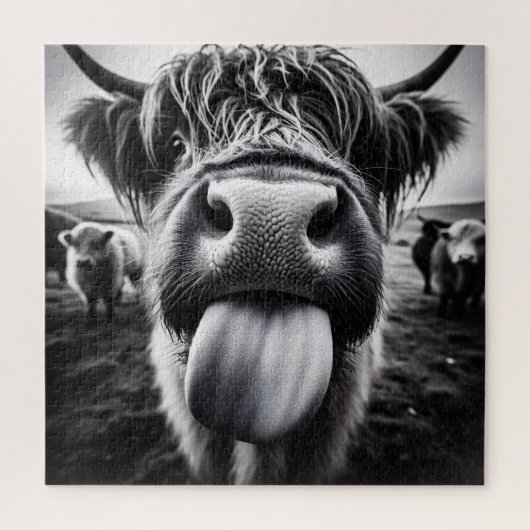 おもしろい牛の白黒 ジグソーパズル (縦)