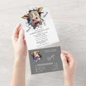 おもしろい牛サプライズパーティー農家動物 オールインワン招待状 (貼ってはがせる)