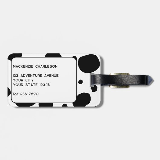 おもしろい牛プリント白黒モノグラムイニシャル ラゲッジタグ (裏面横)