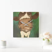 おもしろい牛絵画のタイトルGiz好み スクエア壁時計 (ホーム)