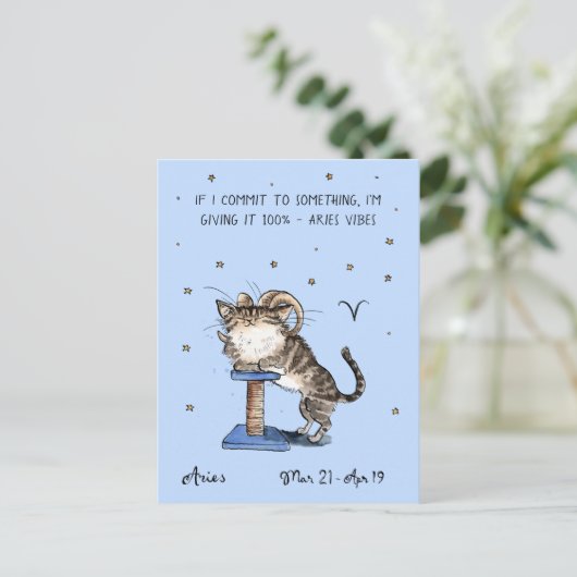 おもしろい牡羊座はがき〔占星術の〕十二宮図キャットスター看板はがき ポストカード (スタンド正面)