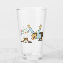 おもしろい犬および人は新年の漫画を祝います タンブラーグラス