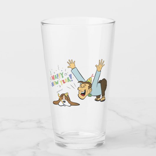 おもしろい犬および人は新年の漫画を祝います タンブラーグラス (正面)