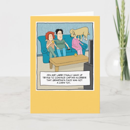 おもしろい犬かみ玩具誕生日 カード (正面)