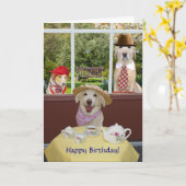 おもしろい犬か実験室の女性誕生日 カード (黄色い花)