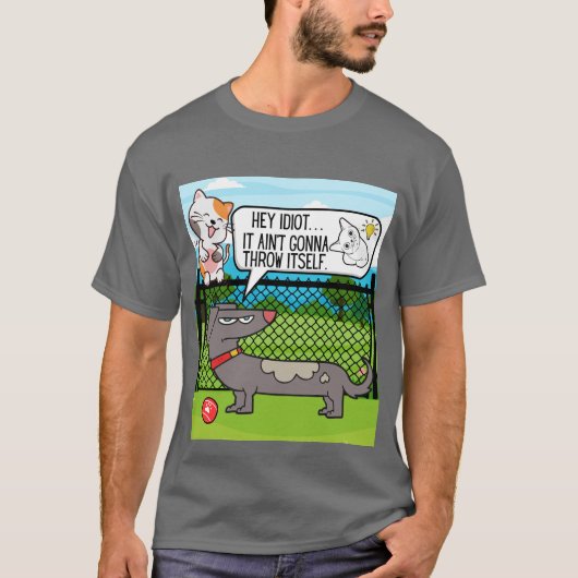 おもしろい犬が店主の注意不足に悩む Tシャツ (正面)