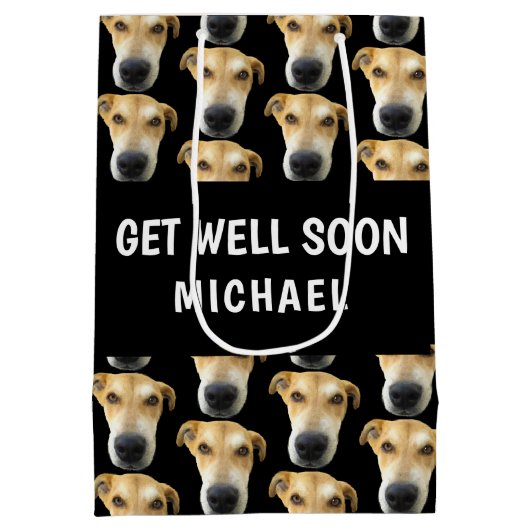 おもしろい犬が早く元気にパーソナライズされたなる ミディアムペーパーバッグ (裏面)