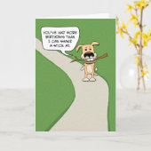 おもしろい犬とスティック誕生日 カード (黄色い花)