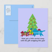 おもしろい犬と猫のクリスマスプレゼント シーズンポストカード (正面/裏面)