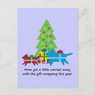 おもしろい犬と猫のクリスマスプレゼント シーズンポストカード