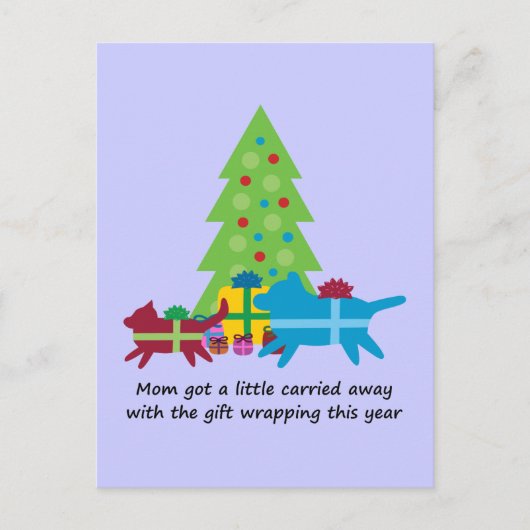 おもしろい犬と猫のクリスマスプレゼント シーズンポストカード (正面)