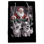 おもしろい犬と猫の自撮りサンタ・クリスマス ミディアムペーパーバッグ (正面)