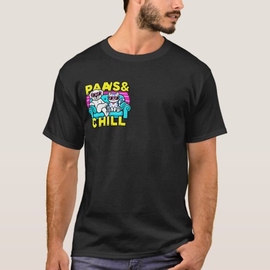 おもしろい犬と猫のTシャツ – Paws & Chillデザイン Tシャツ (正面)