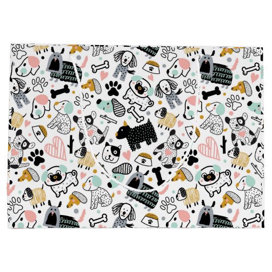 おもしろい犬のドードルの子供のシームレスなパターン ラージペーパーバッグ (裏面)