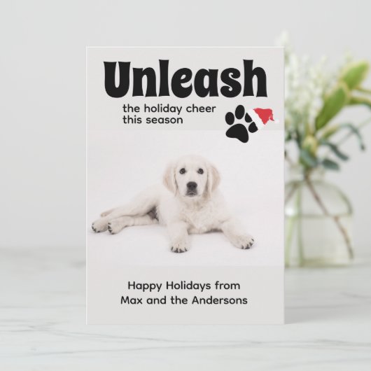 おもしろい犬のペット写真 ホリデーシーズン クリスマス カード (スタンド正面)