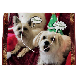 おもしろい犬の休日のクリスマスのギフトバッグ ラージペーパーバッグ