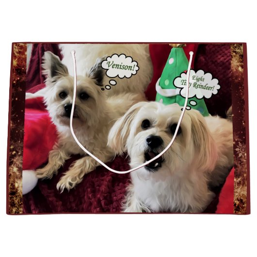 おもしろい犬の休日のクリスマスのギフトバッグ ラージペーパーバッグ (正面)