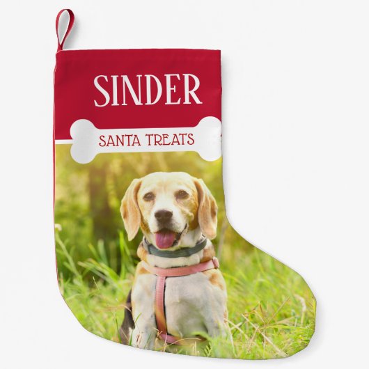 おもしろい犬の写真と名前パーソナライズされた スモールクリスマスストッキング (正面)