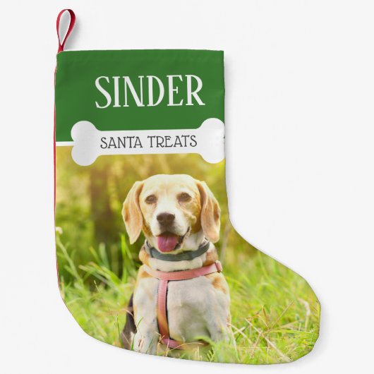 おもしろい犬の写真パーソナライズされた スモールクリスマスストッキング (正面)