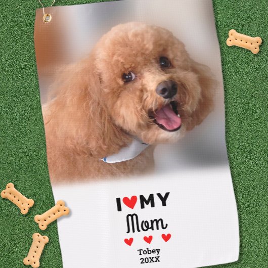 おもしろい犬の写真ママのスポーツハートが大好モダンき ゴルフタオル