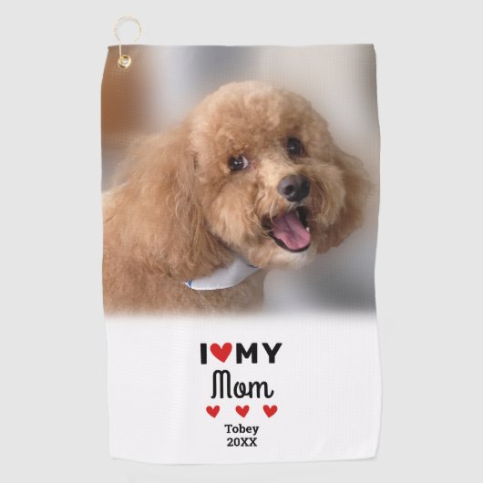 おもしろい犬の写真ママのスポーツハートが大好モダンき ゴルフタオル (正面)